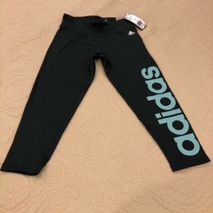 NWT! Adidas Capri Tights Green w/ blue Logo Medium